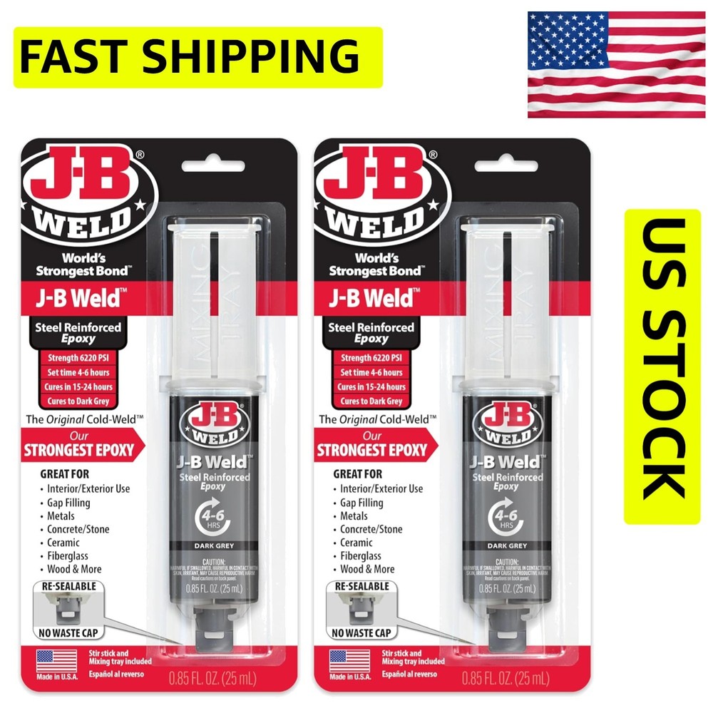 Cold-Weld Epoxy Syringe - High Strength, Waterproof & Dark Grey, 2 Pack