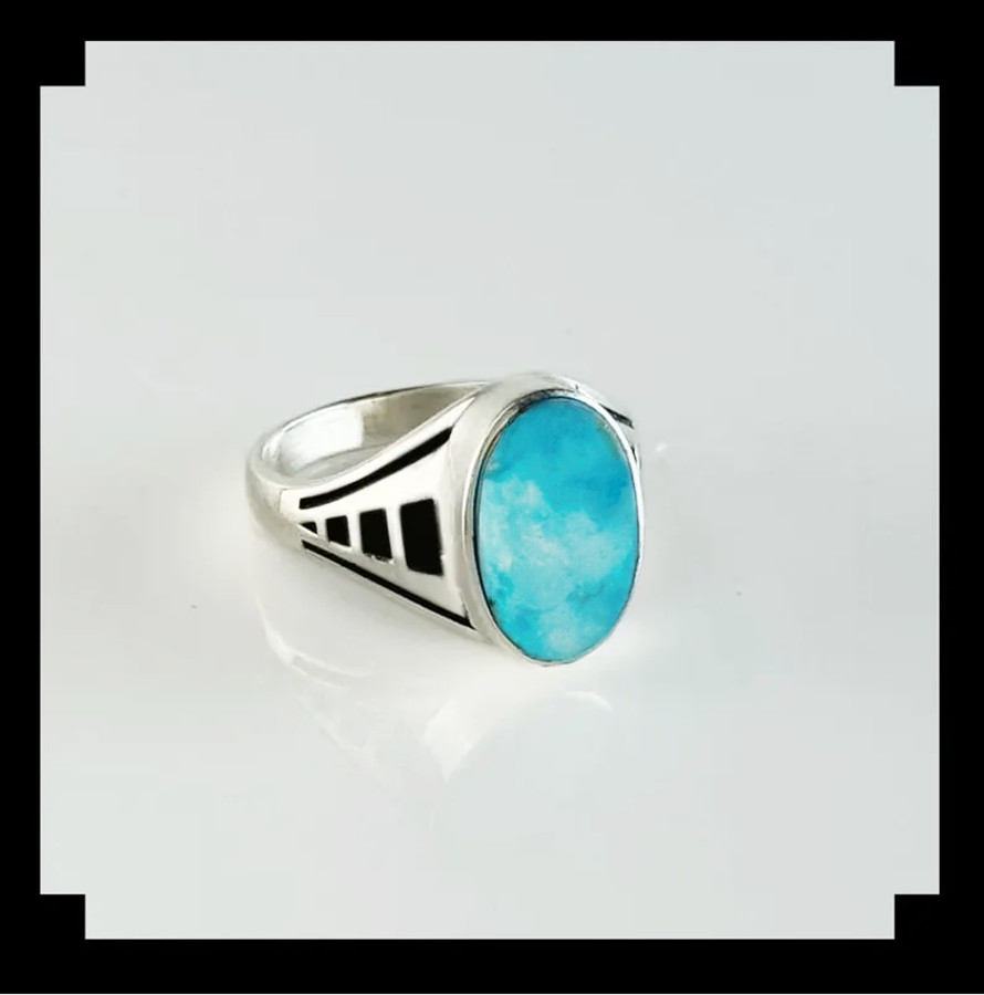 Handcrafted Sterling Silver and Blue Ridge Turquoise Ring Size 7 1/2
