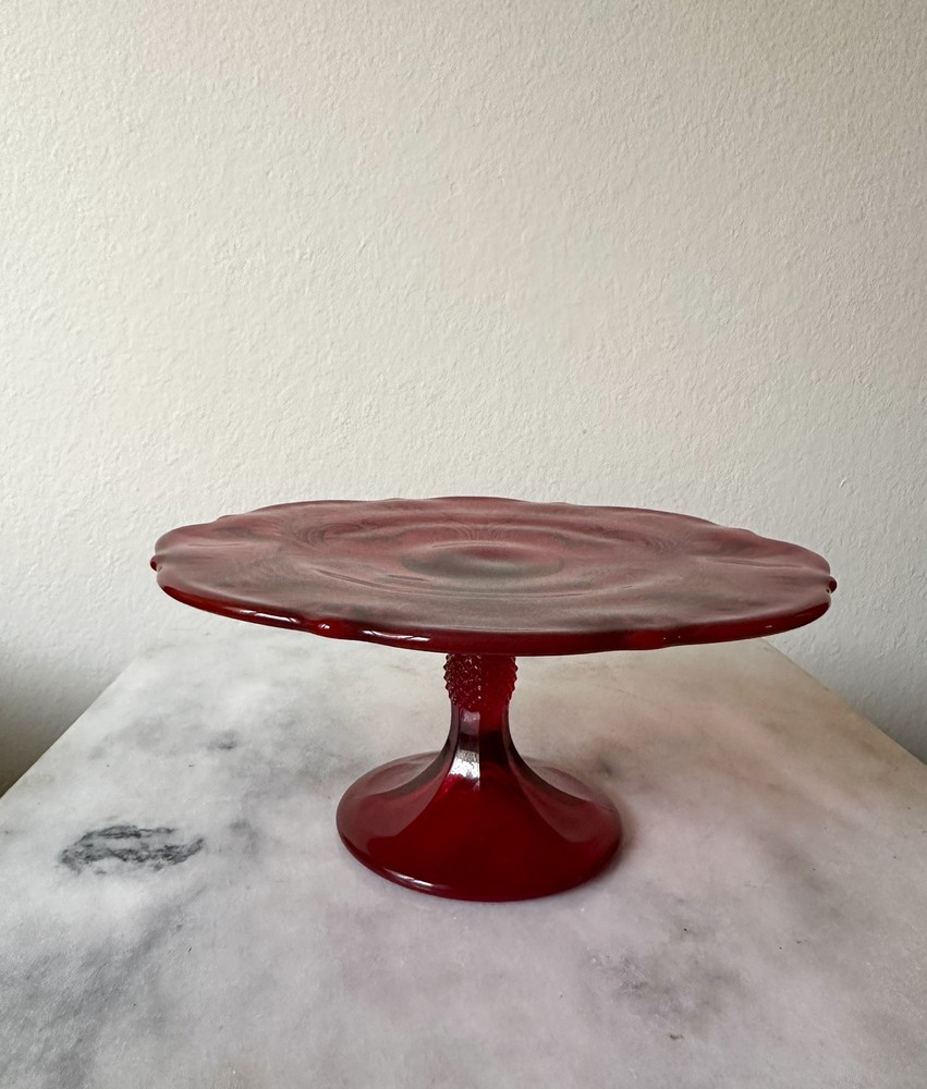 Mosser Inverted Thistle Pedestal Ruby Red Cake Plate Stand Excellent Condition