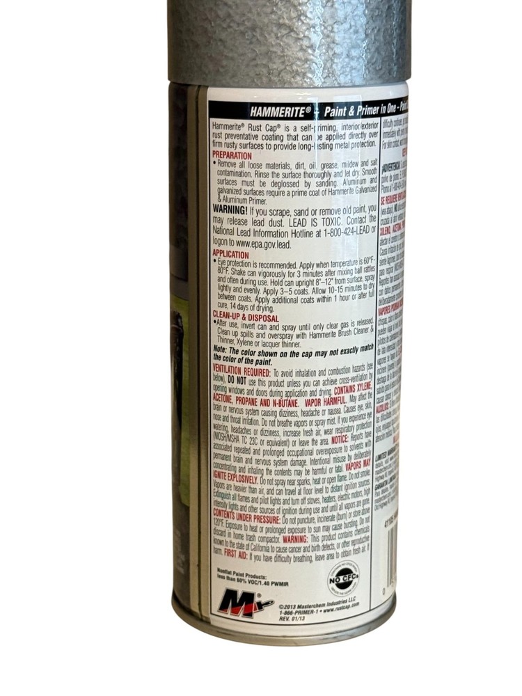 Hammerite Hammered Finish Rust Cap Spray Paint 12oz Can Silver Gray Grey