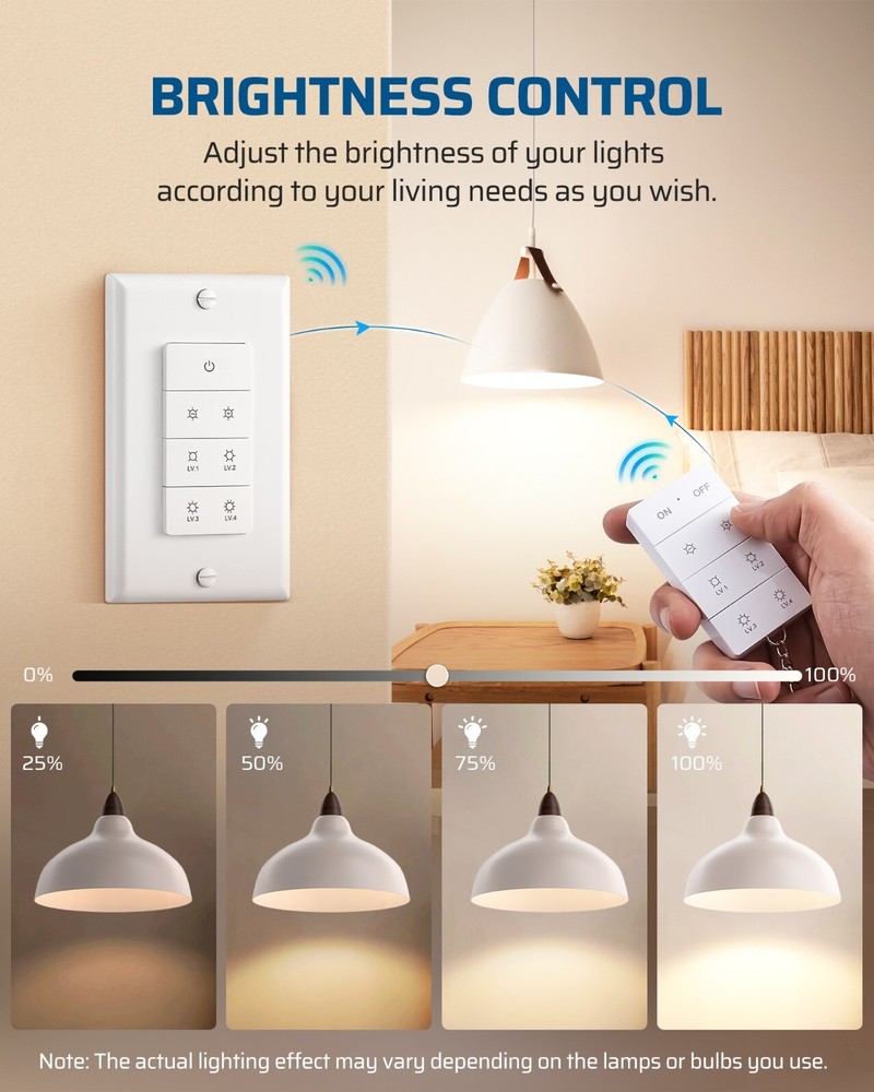 DEWENWILS Wireless Dimmer Switch, Adjustable Brightness Button Need Neutral Wire