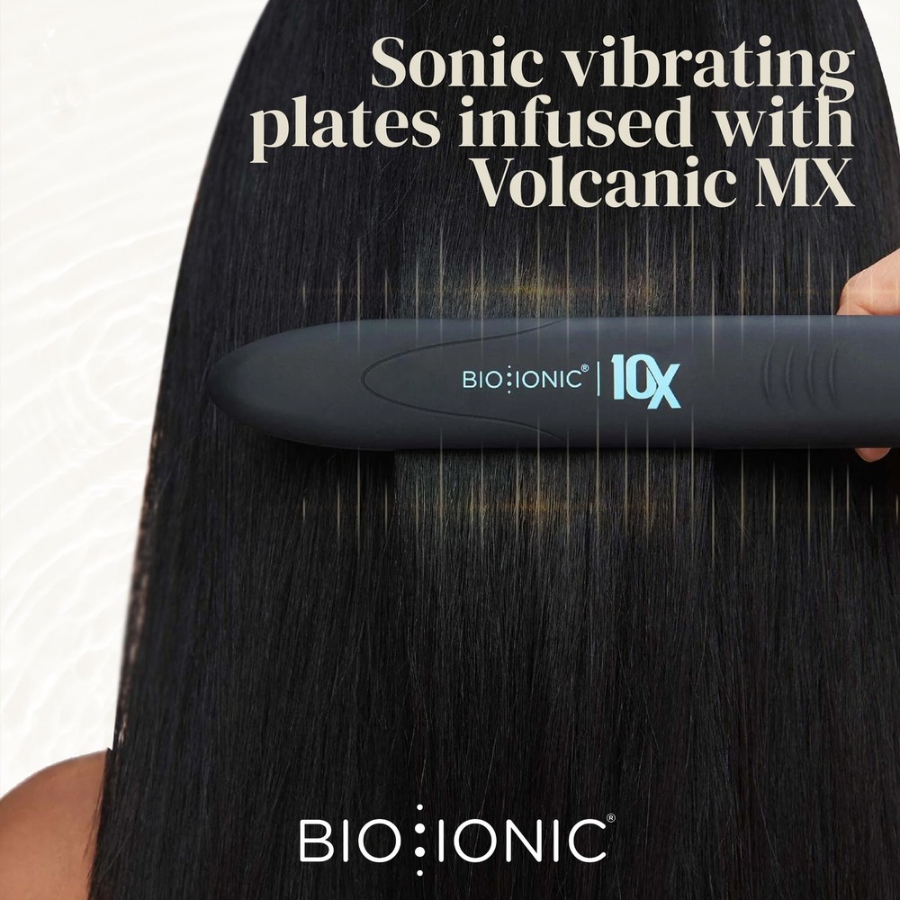 Bio Ionic 10X Styling Flat Iron, 1 Inch Sonic Vibrating Ceramic Plates,
