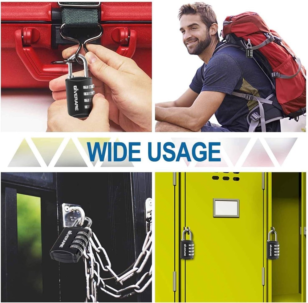 GIVERARE 4 Pack Combination Lock, 4-Digit Padlock Keyless, Resettable Black