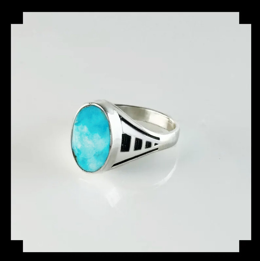 Handcrafted Sterling Silver and Blue Ridge Turquoise Ring Size 7 1/2