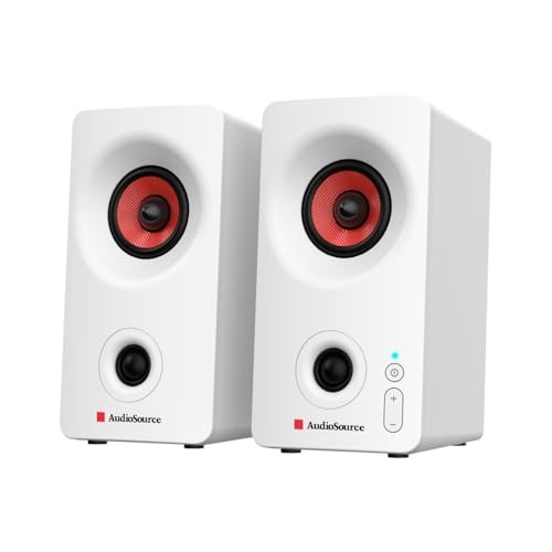 Audiosource Desktop PC Speakers with Bluetooth 5.3, USB-C Plug & Play, White