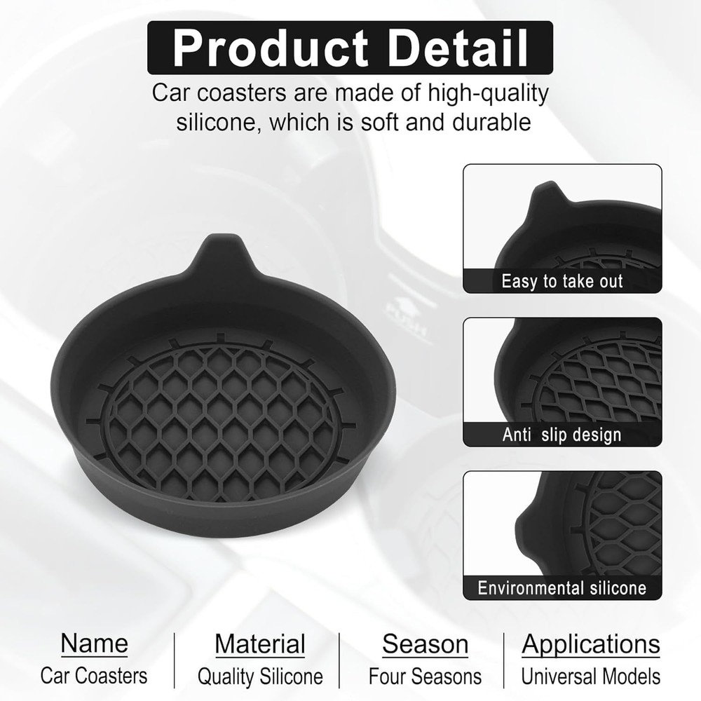 SINGARO Car Cup Holder Coaster, Silicone Insert, Universal Black