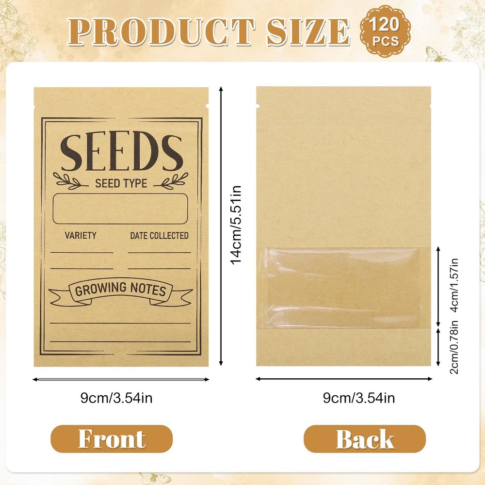 120 Pcs Seed Envelopes Packets Organizer 3.54 X 5.5 Inch Seed Storage Envelop...