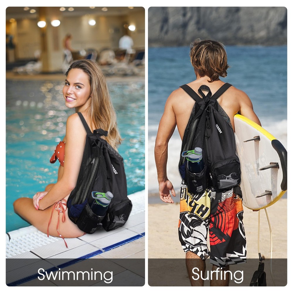 Swim Bag Mesh Drawstring Backpack with Wet Pocket Beach Backpack for Swimming...