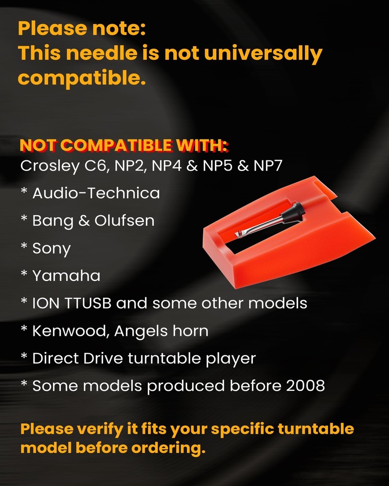 4-Pack Record Player Needles for Crosley, Victrola Turntables - Ruby Stylus