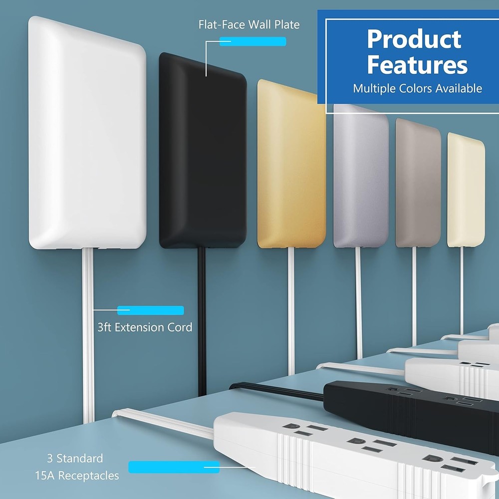 LIDER Flat-Face Outlet Extender with 3 Receptacles, Ultra-Thin 2 Pack, White