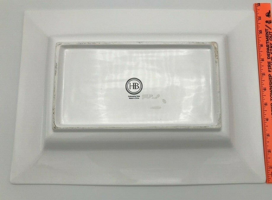 HB White Porcelain Platter Modern Sleek Rectangular Shape approx. 6" x 12" x 2"