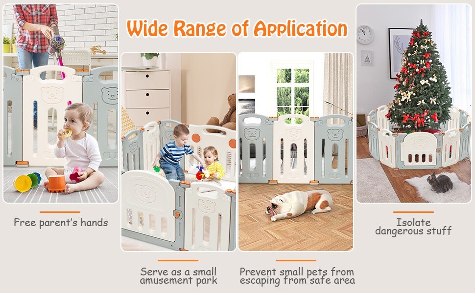 14-Panel Foldable Large Baby Playard w/Locking Gate