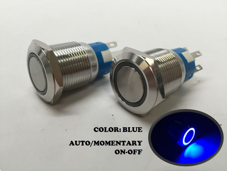 2 of Marine SS 304 Blue LED 12V Flush Light AUTO ON-OFF Push Switch Ring Button