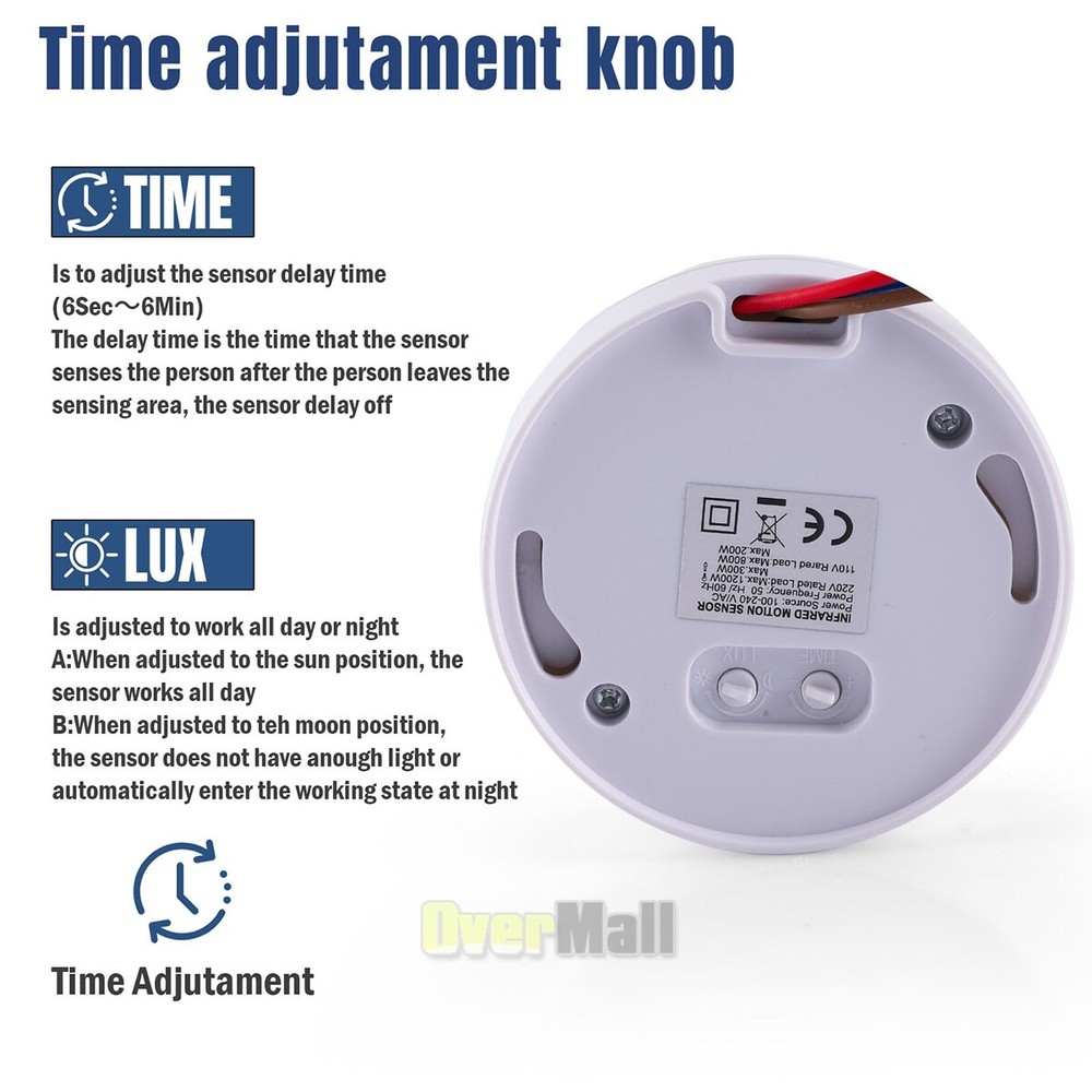 High Sensitivity Ceiling Mount Mini Sensor Switch For Led Lights TIME/LUX Adjust