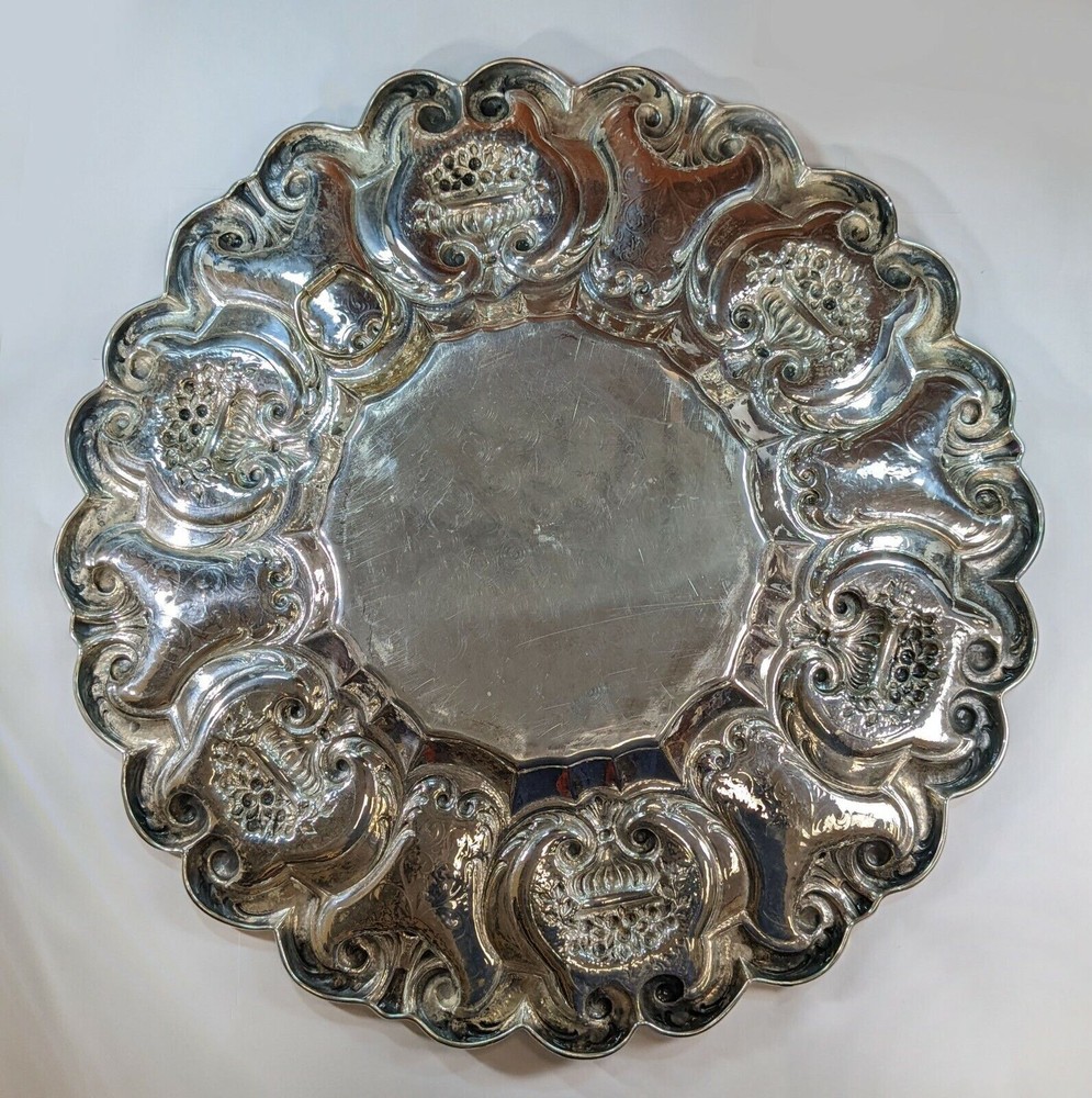 European Silver Tray .800 Fine Silver 20.5" Diameter