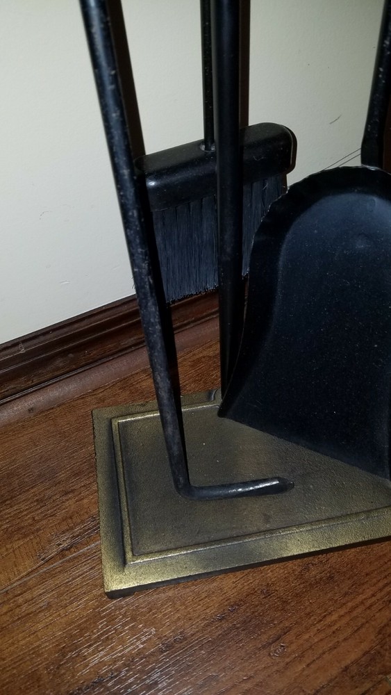 4PCFIRE-BLK 3 Piece Stand Alone Fire Place Set, Cast Iron Construction
