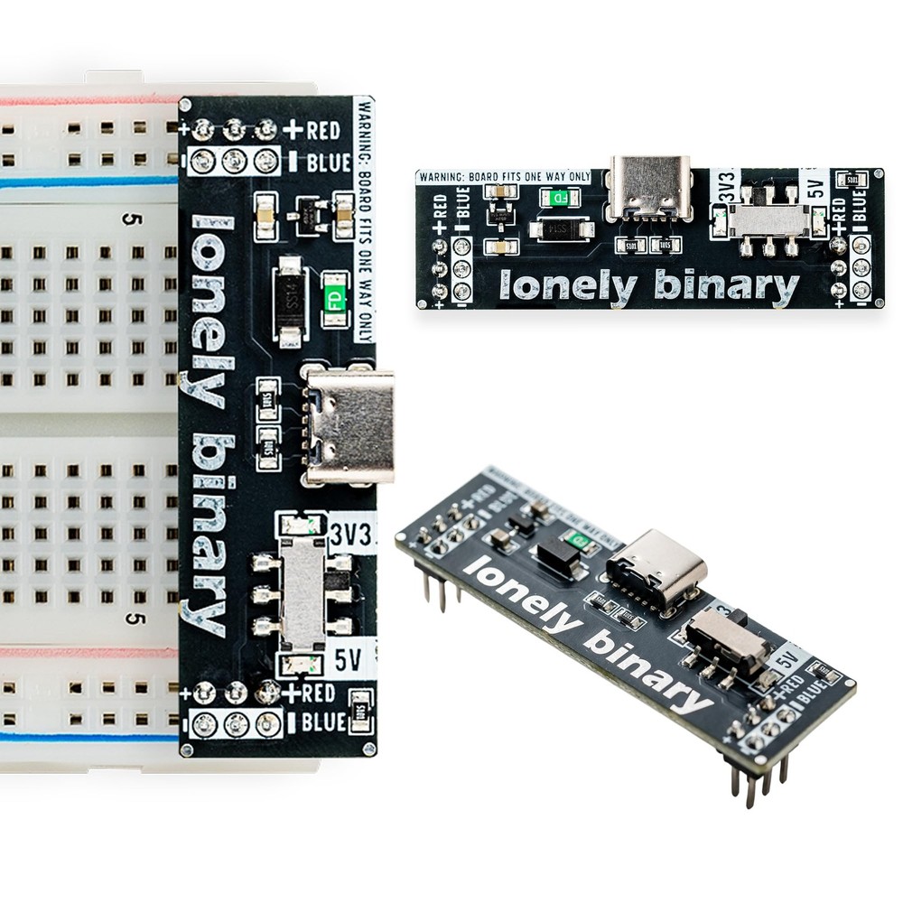 3-Pack Breadboard Power Supply Modules - 3.3V/5V Switchable USB-C, 500mA Prot...