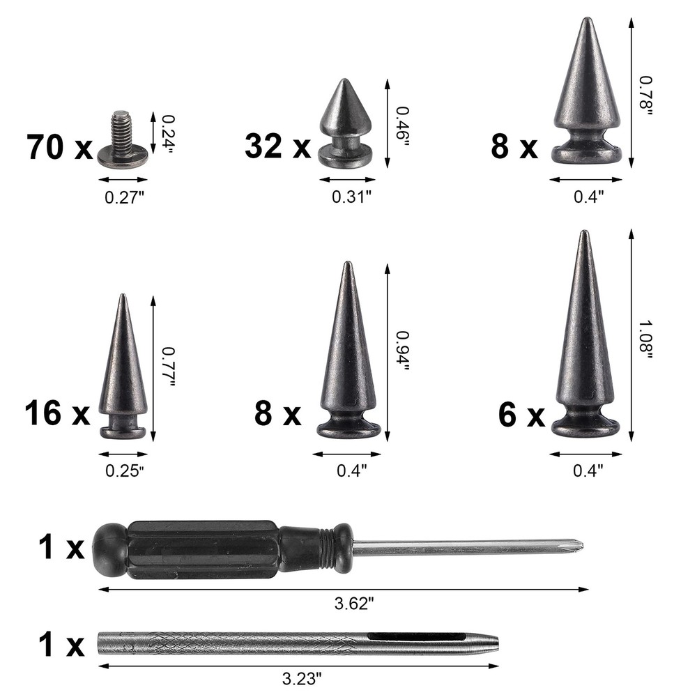 70 Sets Mixed Shape Spikes and Studs Assorted Sizes Bullet Tree Studs and Spi...