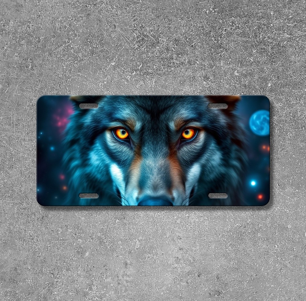 Powerful Wolf License Plate Optional Text Front Bumper Plate Gift Idea