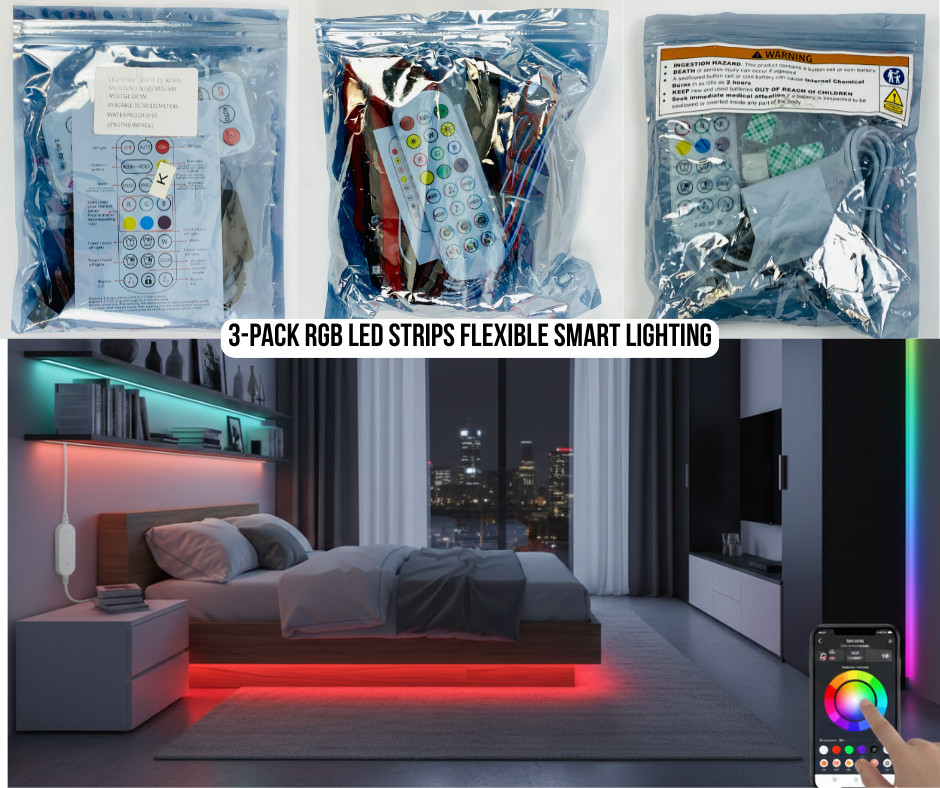 RGB LED Strip Lights with Controllers App Control CE RoHS Flexible 3-Pack