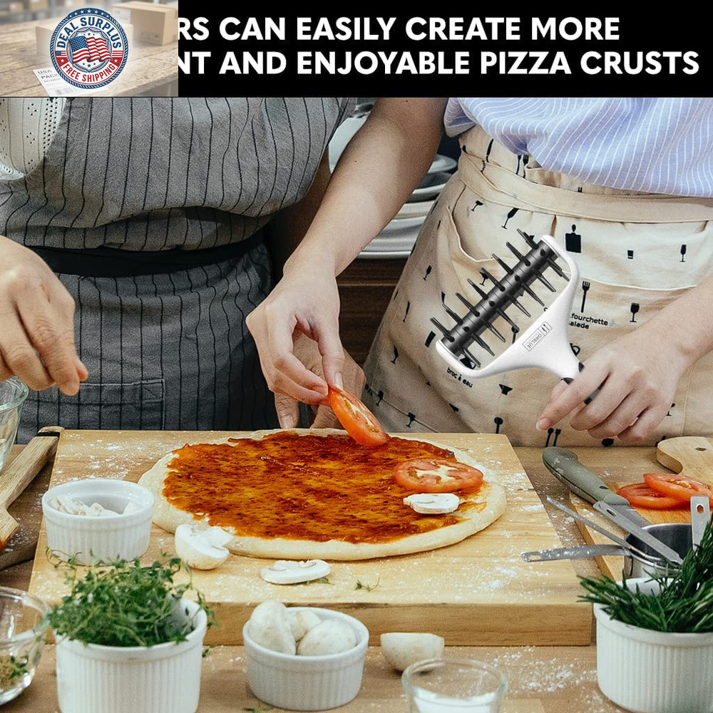 Pizza Dough Docker Pastry Roller with Spikes, Pizza Docking Tool for Home & Comm