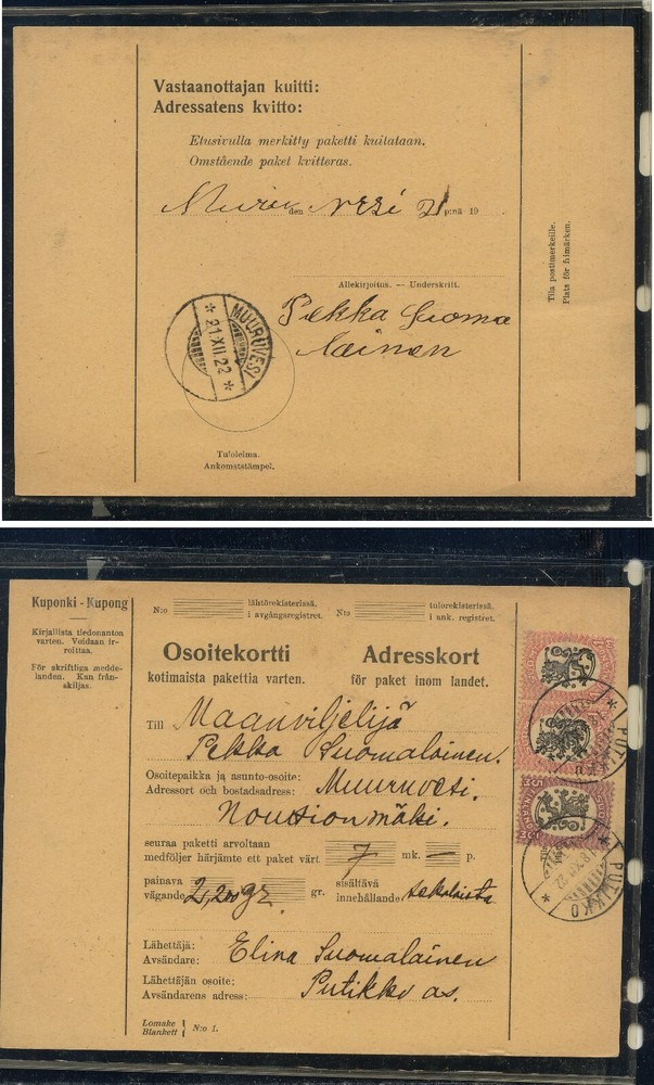 Finland  nice  parcel card  1922