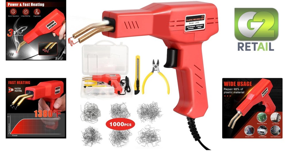 Plastic Welding Gun with 1000 Staples - Rapid Heating & Easy Operation