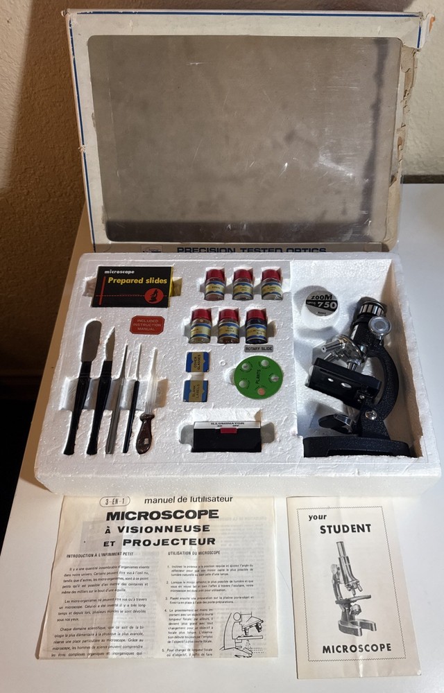 Vintage 750X Microscope Lab Kit Creative Science Precision Tested Optics Box
