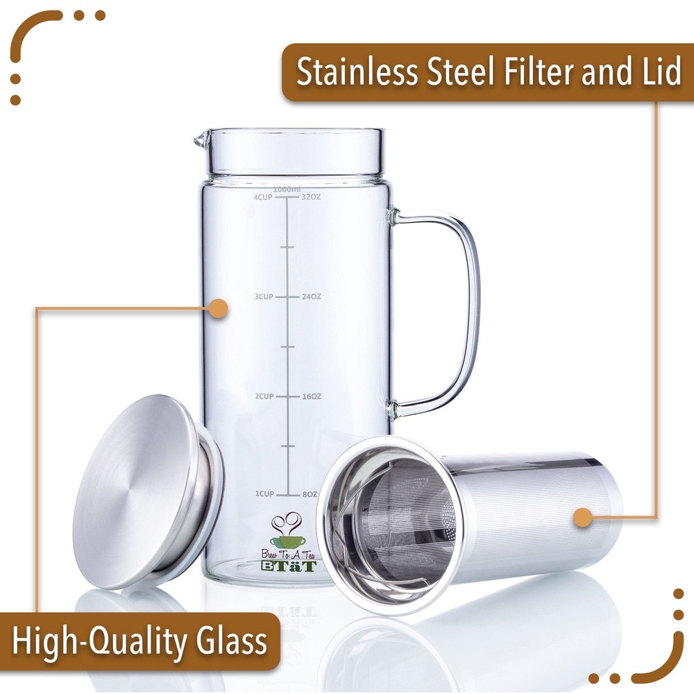 Btat- Cold Brew Coffee Maker, Iced Coffee Maker, 1 Quart, 32 Oz, Iced Tea Maker,