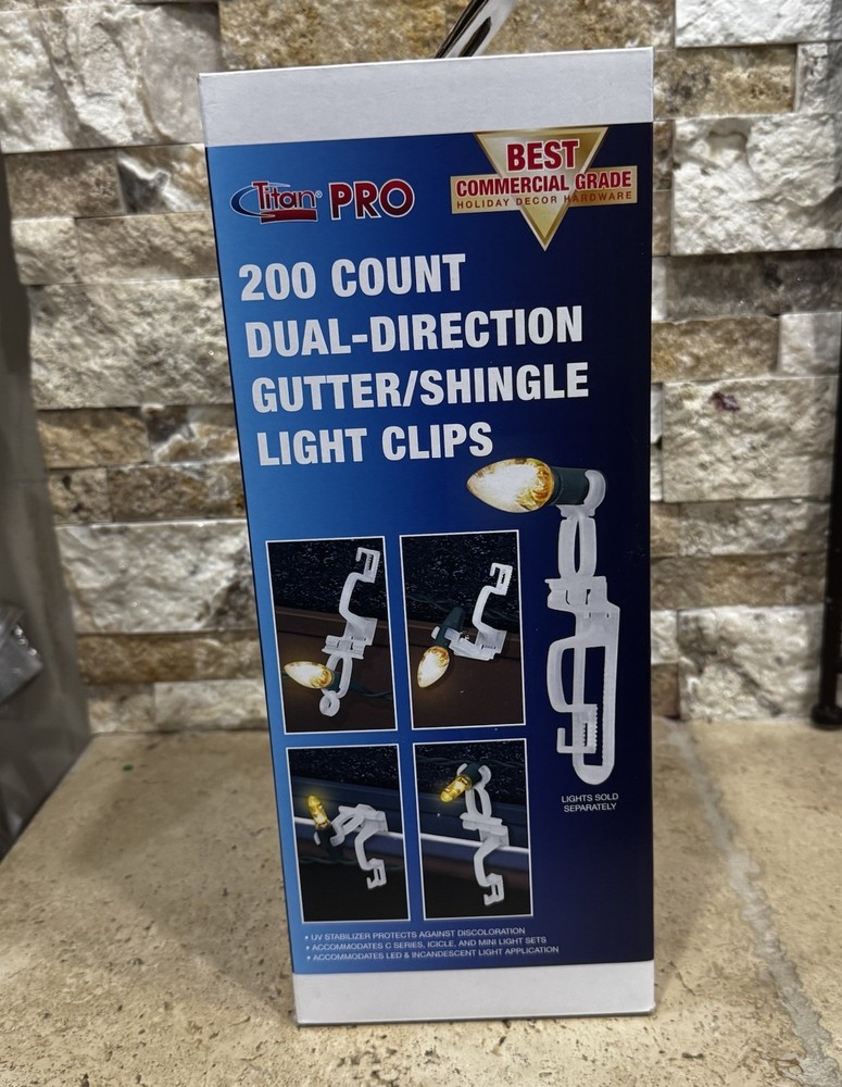 Titan Pro 200 -Pack Commercial grade Dual-Direction Gutter / Shingle Light Clips