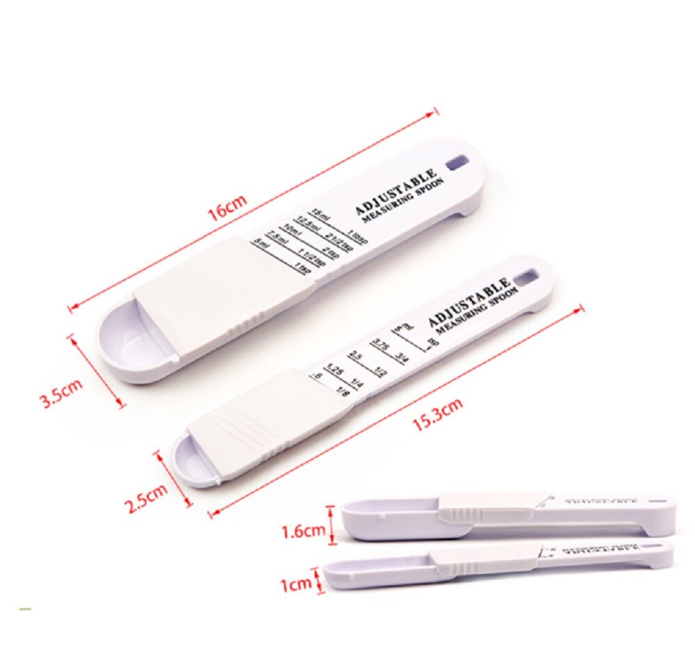 2 Adjustable Measuring Spoon Set - Teaspoon & Tablespoon, Kitchen Baking Tool