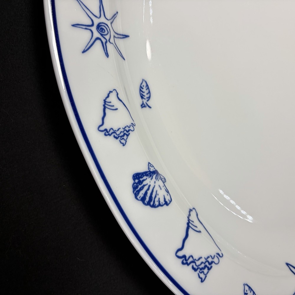 Serving Platter Elliot Bay Pattern White With Blue Seashell Fish & Trim 15”