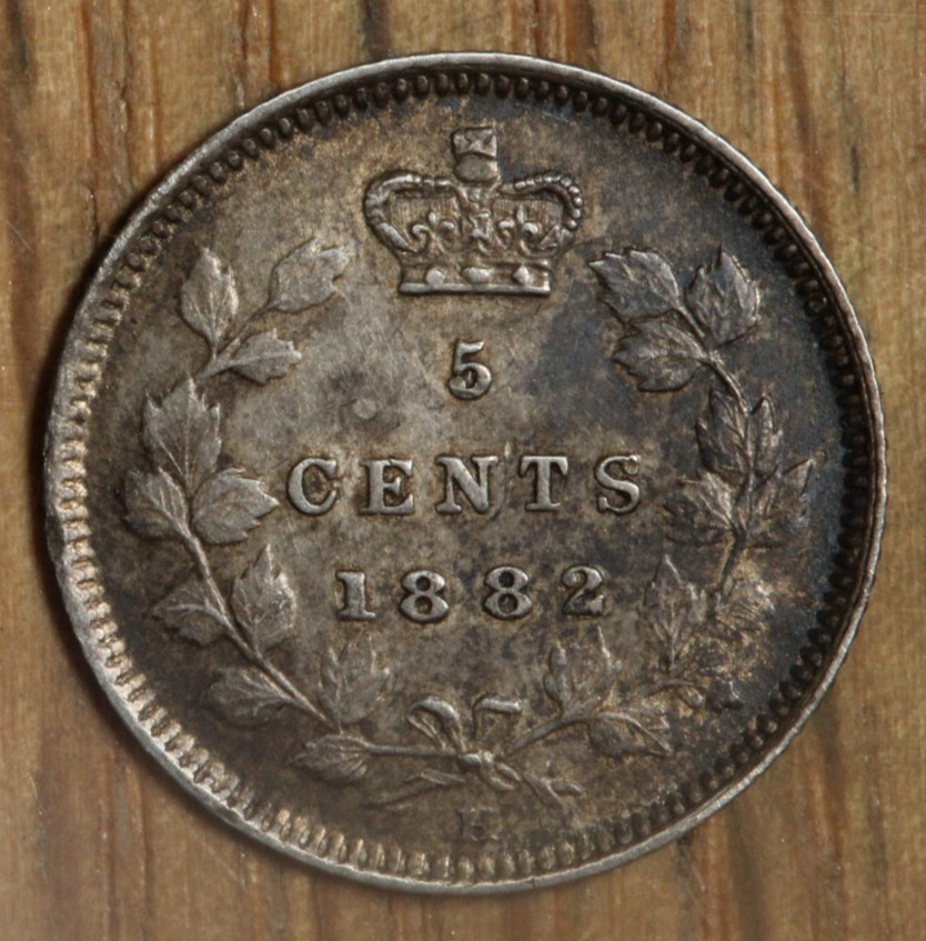 1882 H Canada 5 Cent - KM 2 - About Uncirculated dbkjA