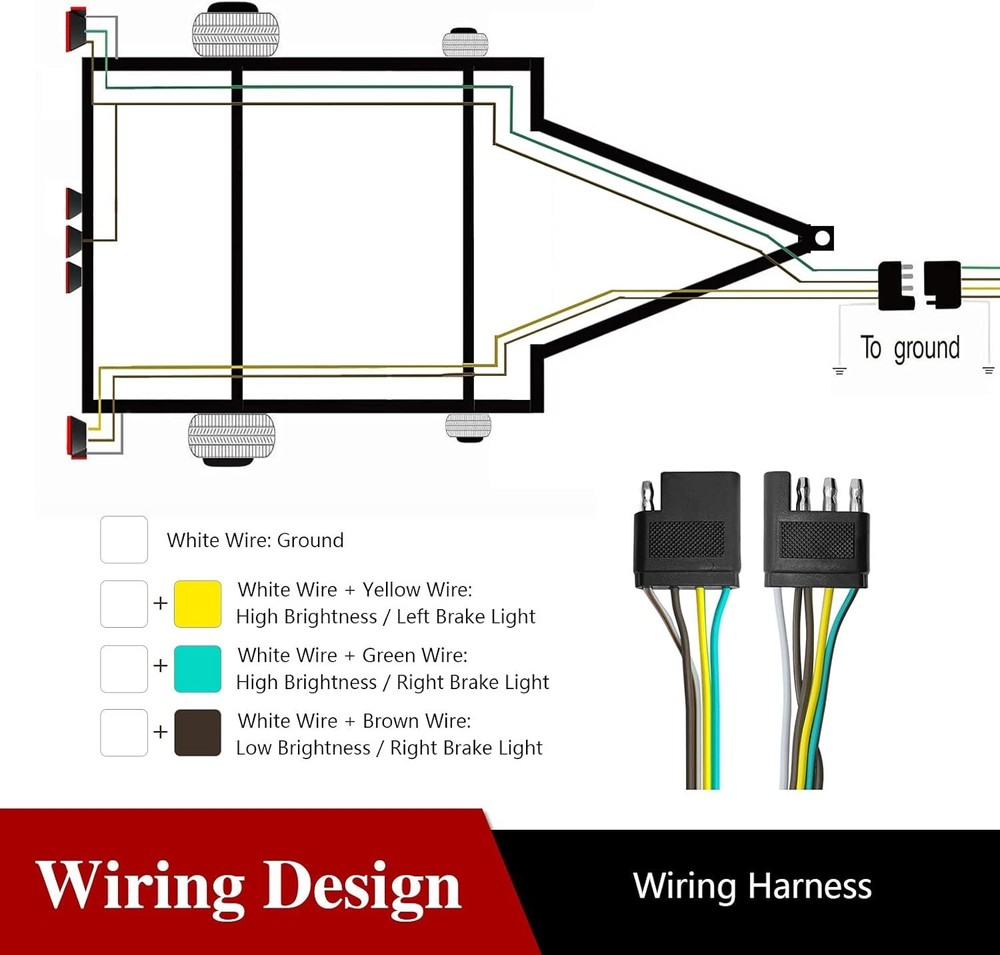 Kit de arnés de cableado para remolque, cable de remolque de 7,6 m con conector