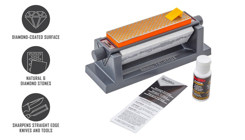 Smith's 50448 6” Diamond Tri-Hone Stone Sharpening System - Grey - Fine, N