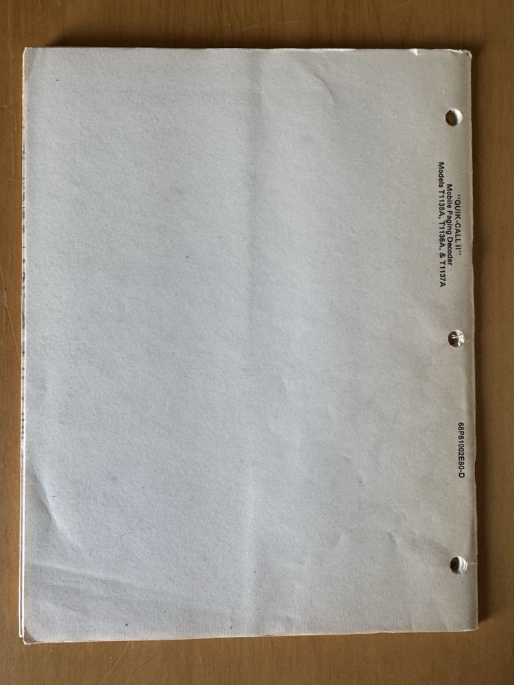 Motorola Quick-Call II Mobile Paging Decoder Instruction Manual 68P81002E80-D