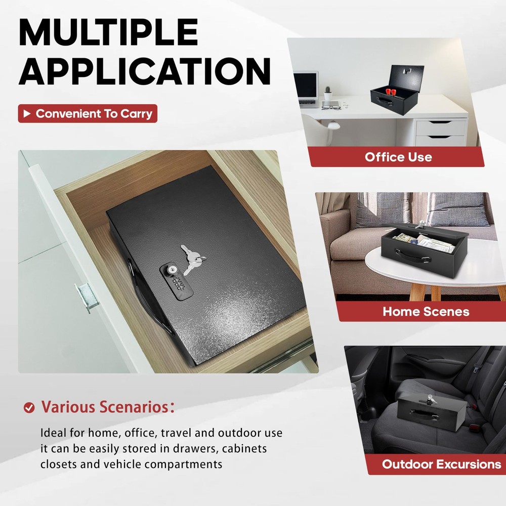 YIYITOOLS Fireproof Lock Box with Key and Combination Lock, Fire Safe Documen...