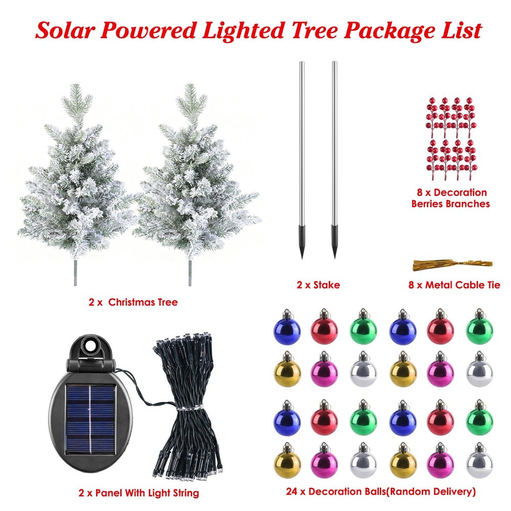 2Pack Lighted Artificial Christmas Tree with Solar String Lights Yard Decoration