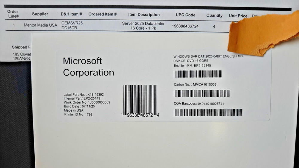 Authentic Microsoft Windows Server 2025 Datacenter-OEM 16 Core- (From D&H Dist)