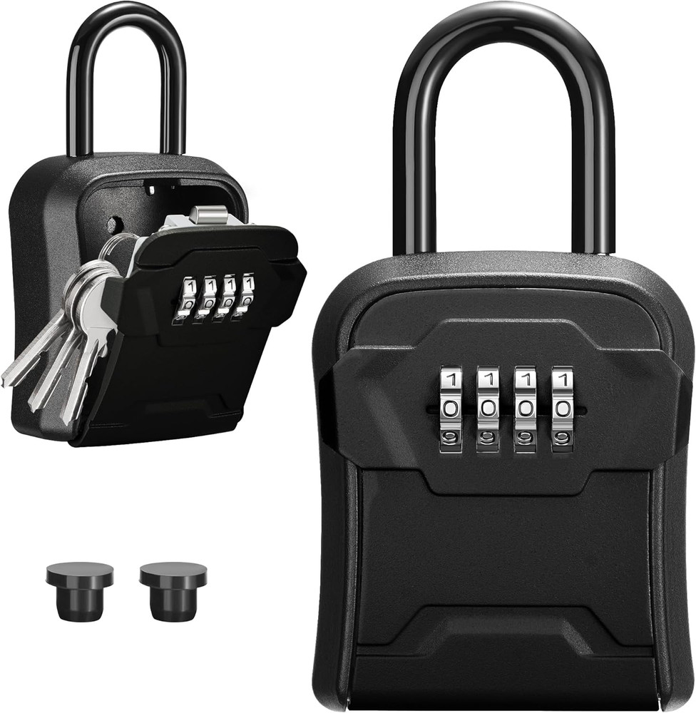 Key Lock Box Wall Mount Portable 4 Digit Combination Key Safe Black
