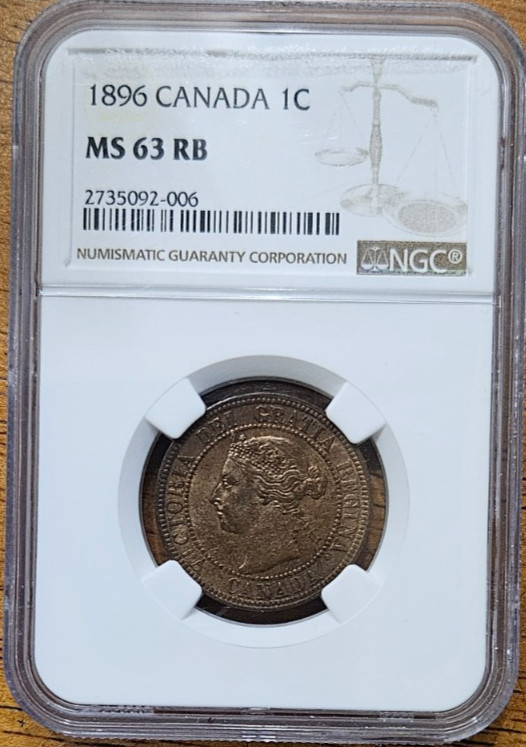 1896 Canada 1C Cent NGC MS 63 RB #AB740