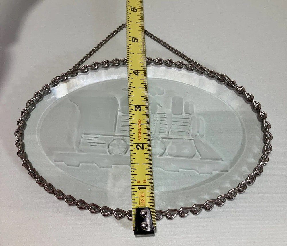 Clear Beveled Etched Glass Suncatcher Train Engine Chain Frame Window Art Oval