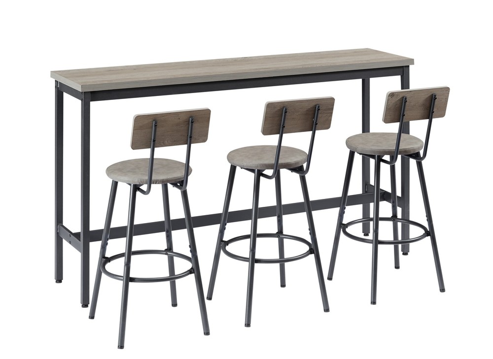 Long Bar Table Set with 3 PU Upholstered Bar Stools, Industrial Bar TableChairs