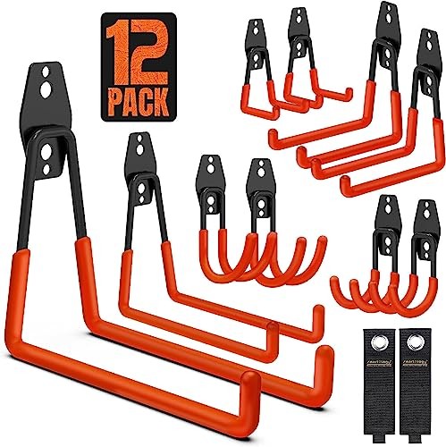 Garage Hooks, 12 Pack Wall Storage Hanger with 2 Extension 12 Pack Orange Hooks