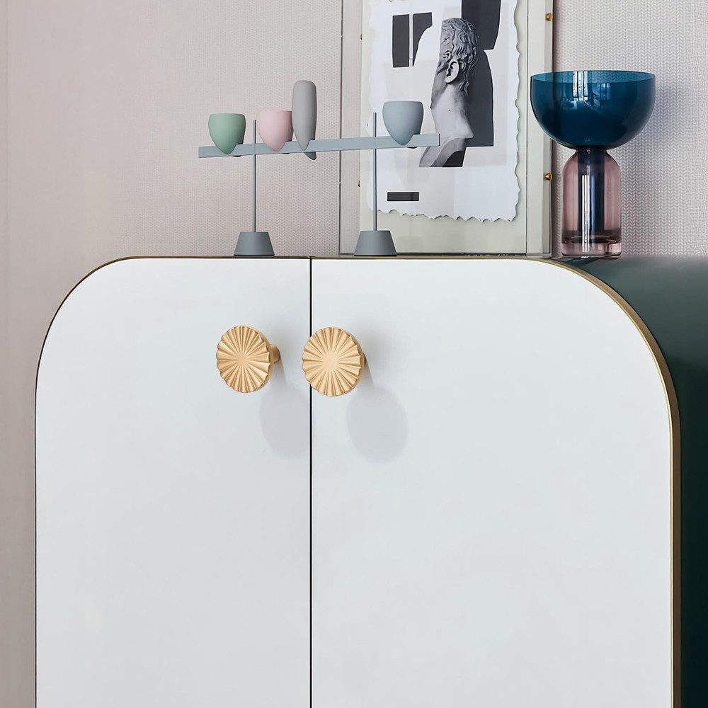 Solid Brass Cabinet Knobs 5 Pack – Brushed Gold Drawer Pulls for Kitchen,