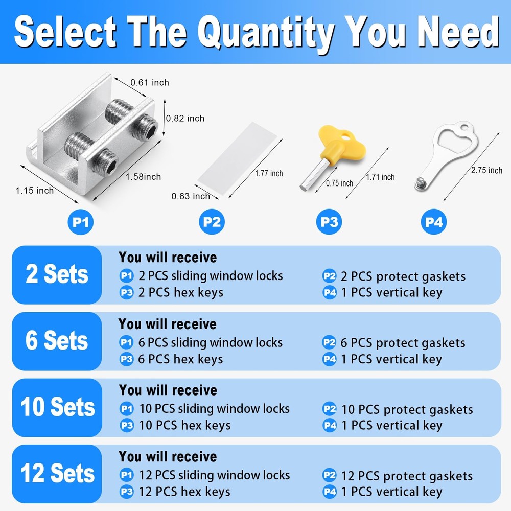 HYIEOU Sliding Window Locks (2 Sets), Secure Lock with Key, Silver