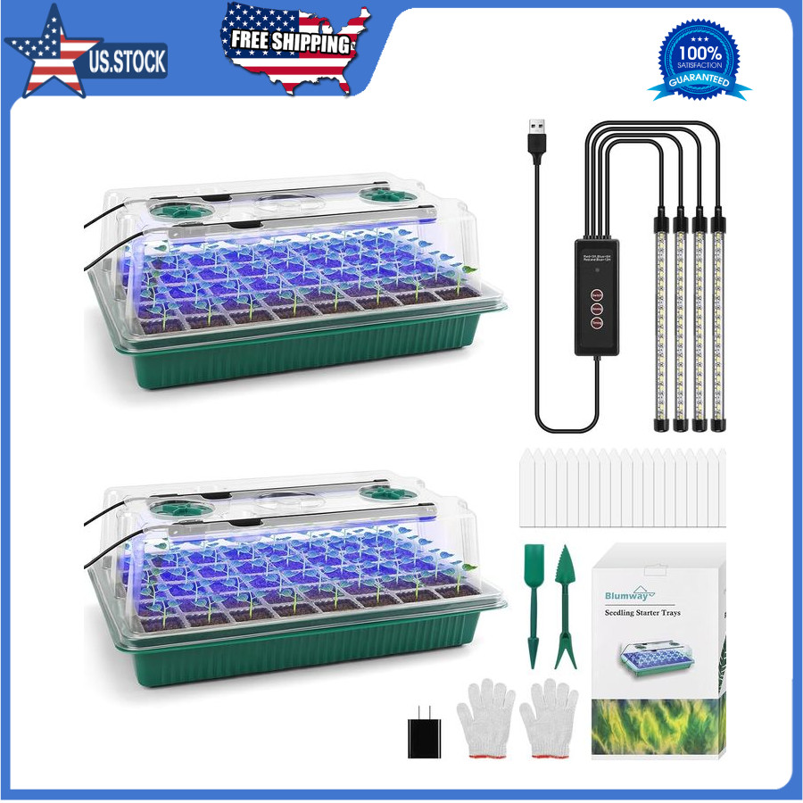 Seed Starter Tray with Grow Light,2 Pack 80 Cells Seedling Tray Kit