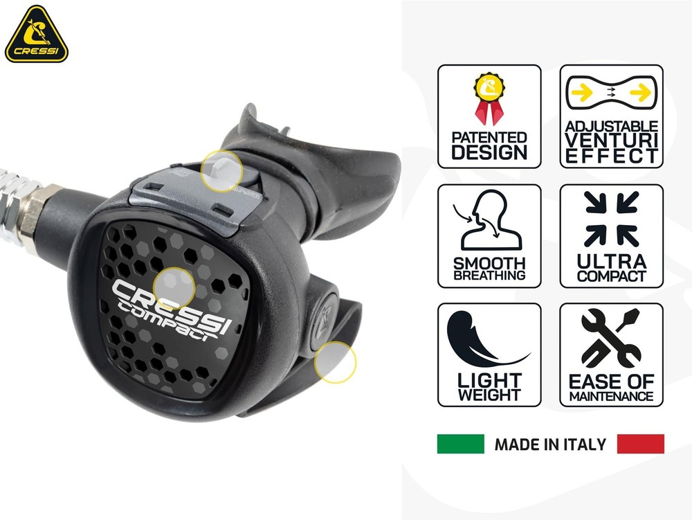 Cressi AC2 / Compact + Octopus Compact Complete Regulator Set, Black/Yellow, INT