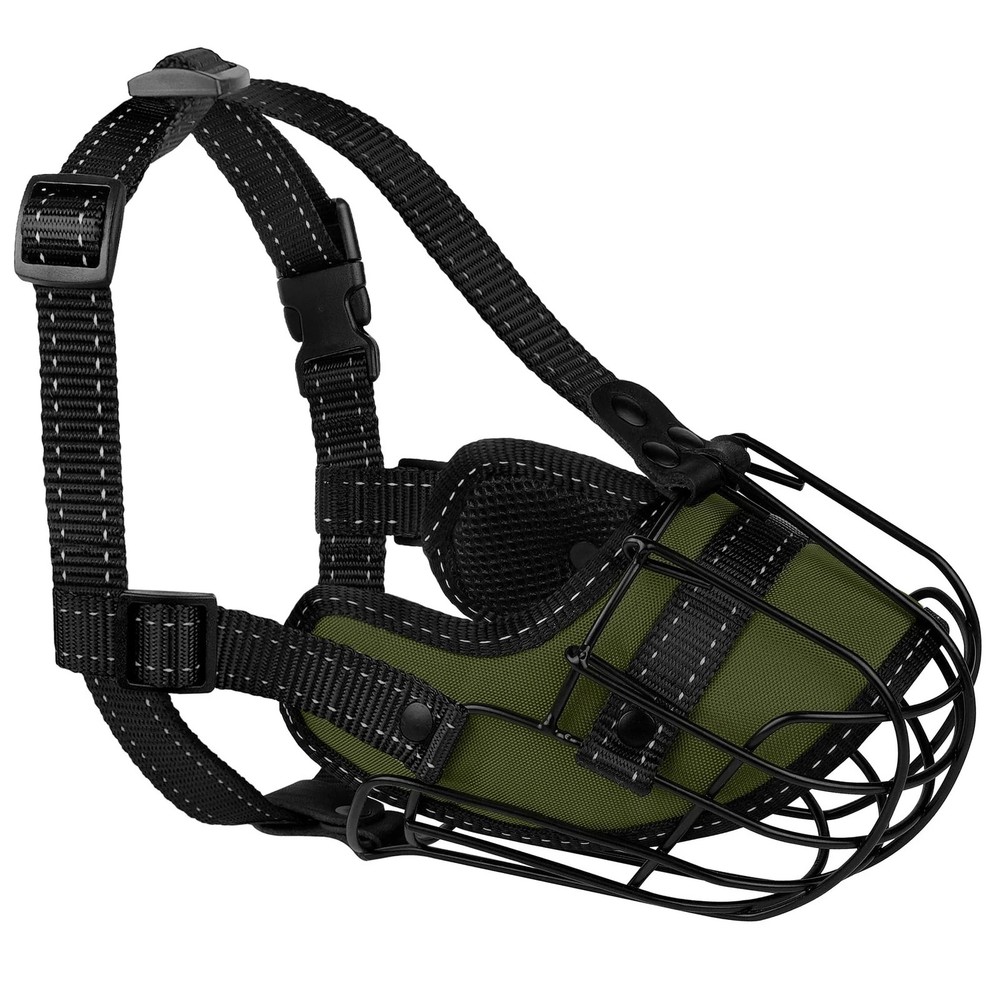OOPSDOGGY Pitbull Dog Muzzle Reflective Metal Mask Secure Wire Basket Muzzle ...