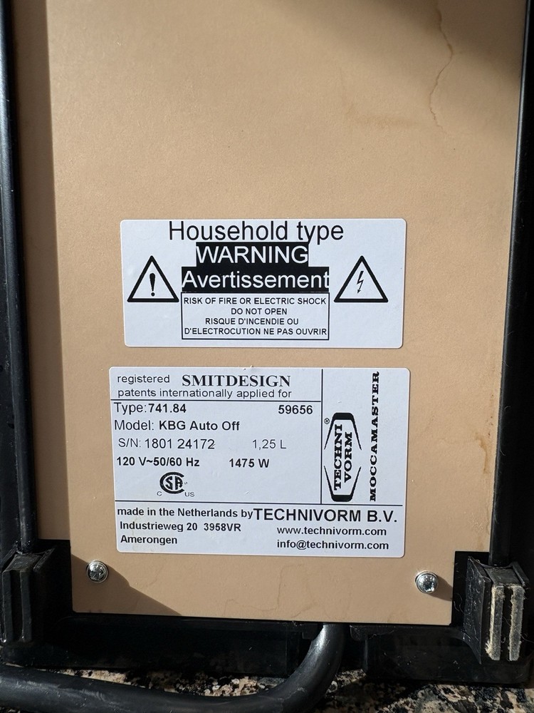 Moccamaster Technivorm KBG Auto Off Coffee Maker Matte Black Tested, Working
